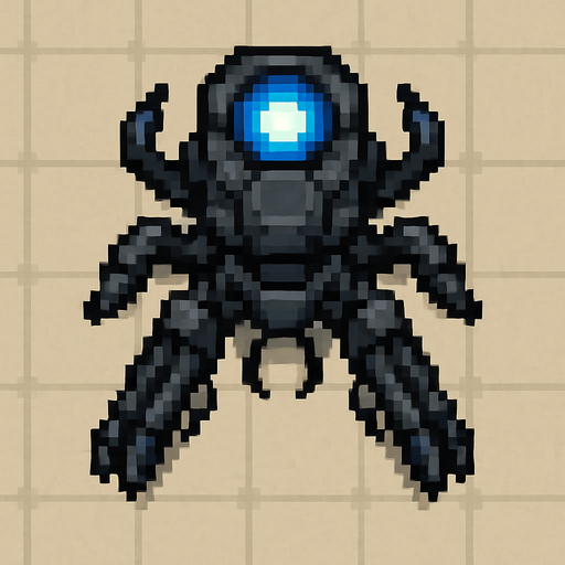 pixel art top down insectoid combat drone, blue light on top.
In-Game asset.  2d.  High contrast.  No shadows
