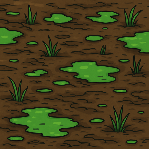 A muddy swamp ground.
In-Game asset.  2d.  High contrast.  No shadows