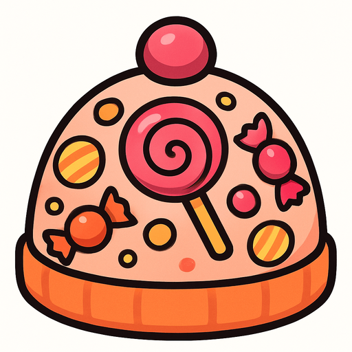 cute candy design beanie top view..
In-Game asset.  2d.  High contrast.  No shadows