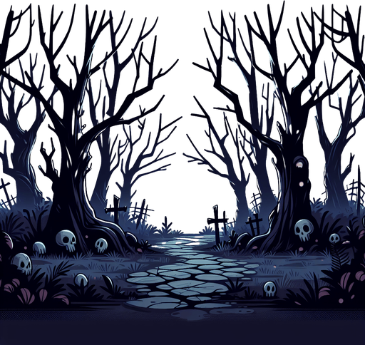 spooky halloween forest.
Single Game Texture. In-Game asset. 2d. Blank background. High contrast. No shadows.