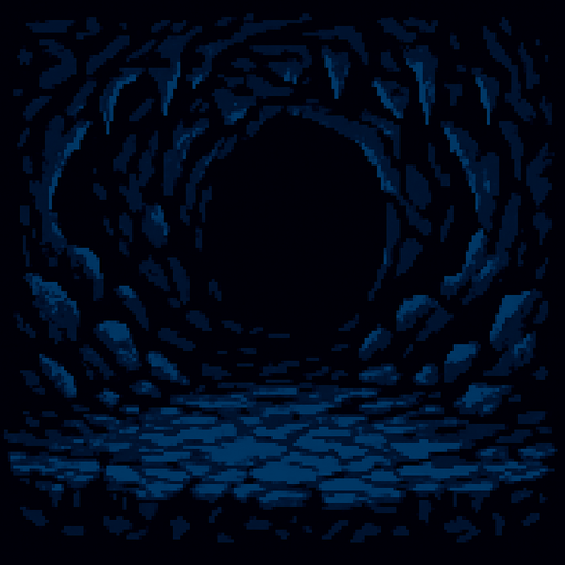 uma caverna escura estilo jogo de rpg, arte pixel, background game arena.
In-Game asset.  2d.  High contrast.  No shadows
