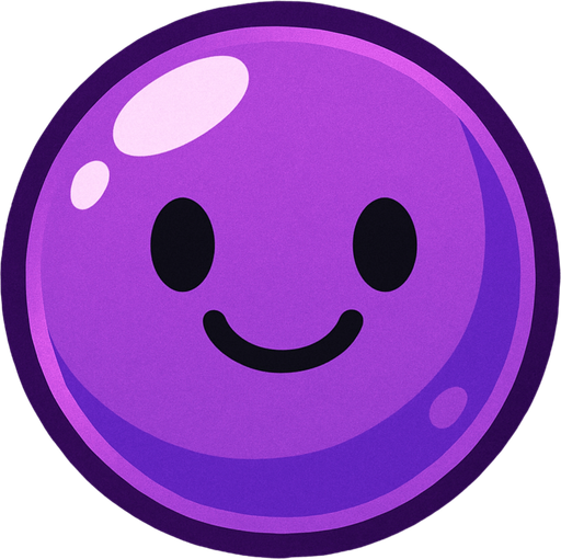 Purple bubble with smiley face.
In-Game asset.  2d.  High contrast.  No shadows