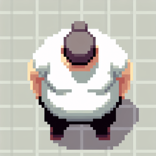fat white tourist, from above, top down, flat, 8bit style, pixelart.
Single Game Texture. In-Game asset. 2d. Blank background. High contrast. No shadows.