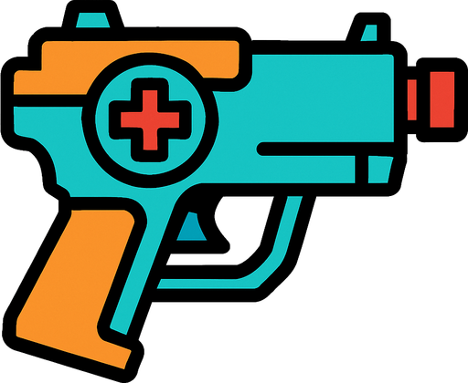 There is a + on the gun.
In-Game asset.  2d.  High contrast.  No shadows