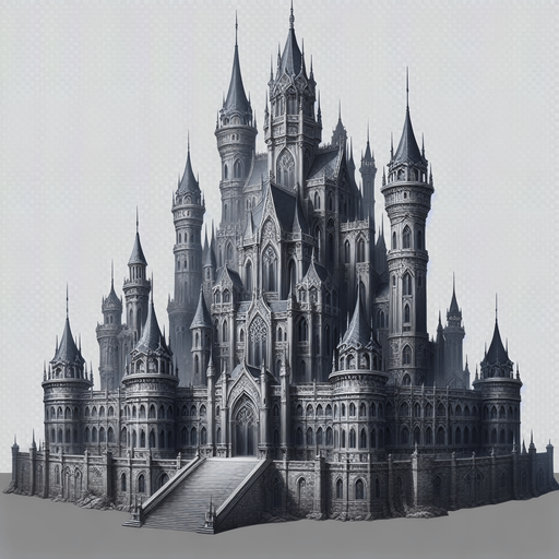 A grey fantasy castle.
In-Game asset. 2d. Transparent background. High contrast. No shadows.