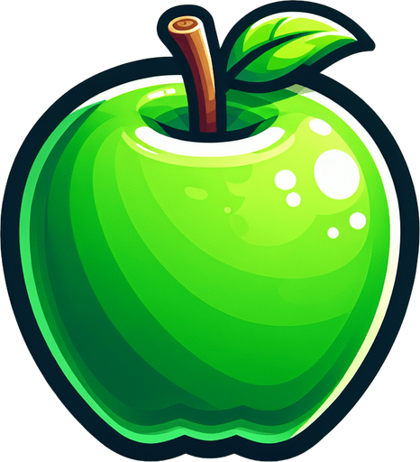 green apple.
Single Game Texture. In-Game asset. 2d. Blank background. High contrast. No shadows.