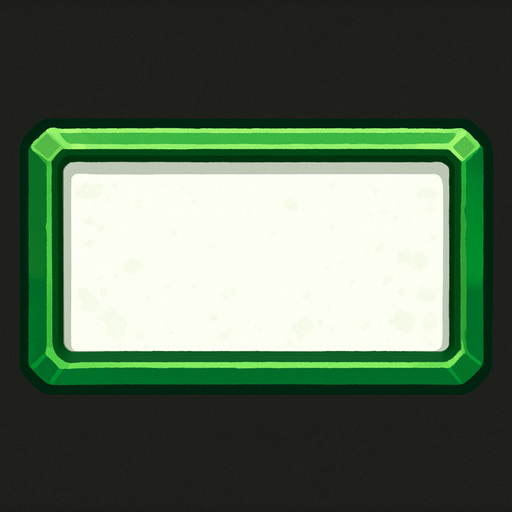 Rectangular button with size 200x100, green outline, white interior, with light details.
In-Game asset.  2d.  High contrast