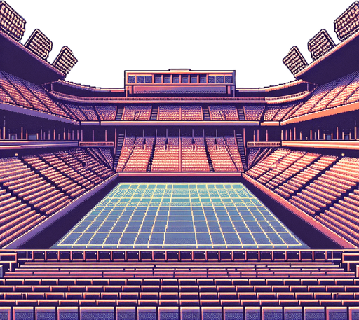 full close and front view of empty stands.
retro gaming style