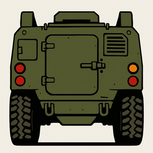 zırhlı aracaın arkası.
In-Game asset.  2d.  High contrast.  No shadows