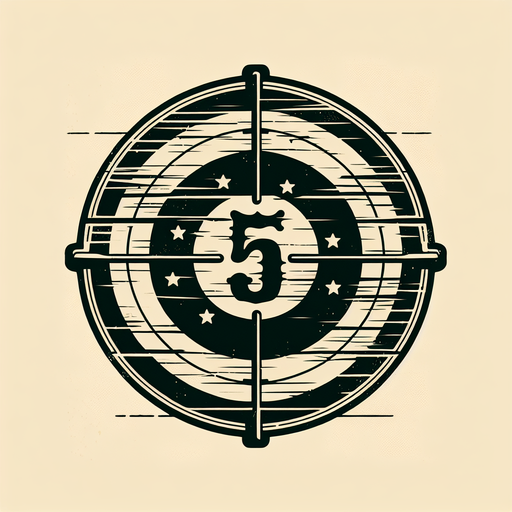 western shooting target with 5 written on it..
Single Game Texture. In-Game asset. 2d. Blank background. High contrast. No shadows.
