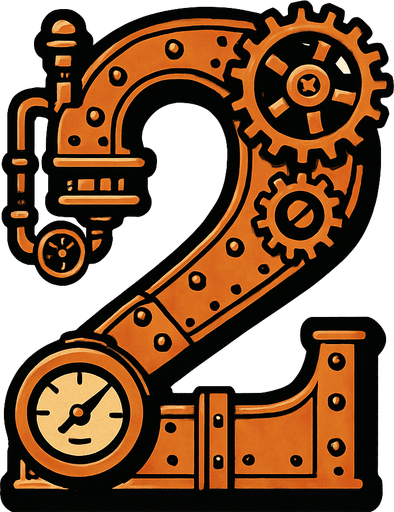 numero 2 estilo steampunk.
In-Game asset.  2d.  High contrast.  No shadows