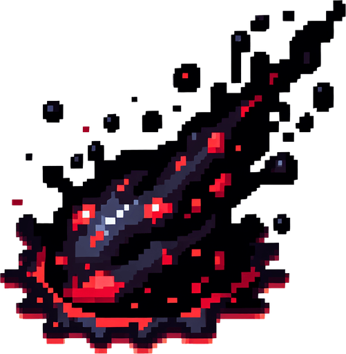 pixel art of a dark goo projectile with red highlights. 
Single Game Texture. In-Game asset. 2d. Blank background. High contrast. No shadows.