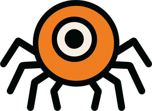 A small orange circle with spider legs 1 cute eye and no mouth.
In-Game asset.  2d.  High contrast.  No shadows. Very very simple