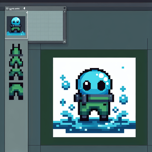 pixel bir su adam 2d yesil pantolon giyinmis.
Single Game Texture.  In-Game asset.  2d.  Blank background.  High contrast.  No shadows. 2d pixel