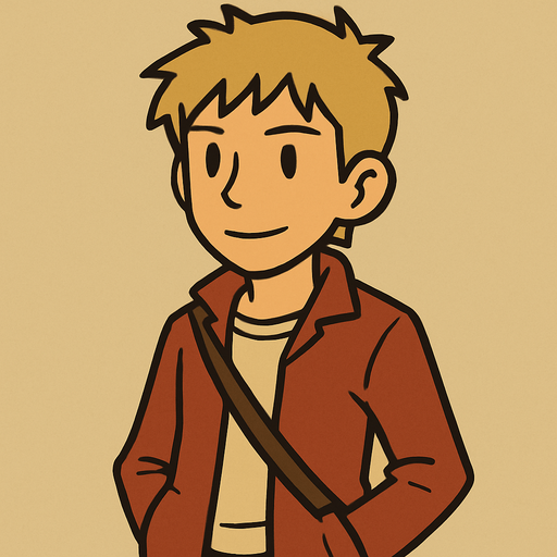 15 yo boy with short scruffy blonde hair professor Layton game style.
In-Game asset.  2d.  High contrast.  No shadows