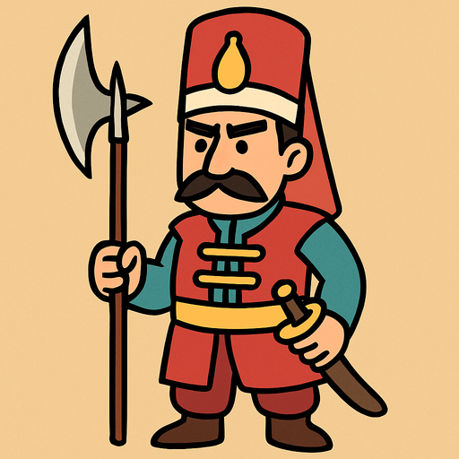 Animasyon çizgi dizi tarzında yeniçeri.
In-Game asset.  2d.  High contrast.  No shadows