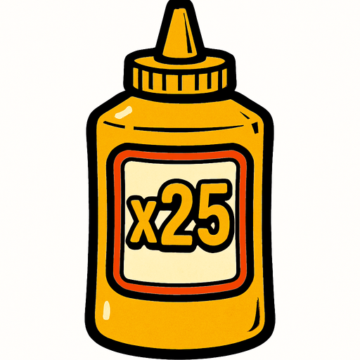 Mustard Bottle, label is x25.
In-Game asset.  2d.  High contrast.  No shadows