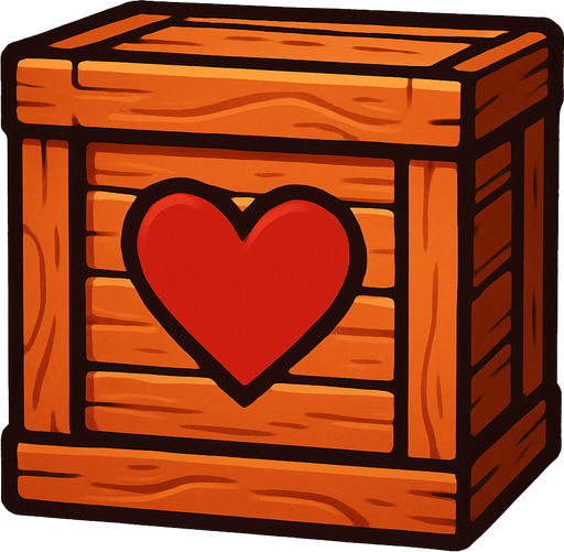 A wooden box with a heart symbol on it.
In-Game asset.  High contrast.  No shadows