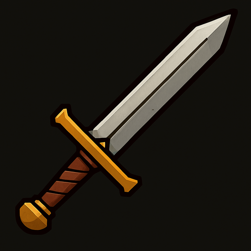 medieval sword.
In-Game asset.  2d.  High contrast.  No shadows