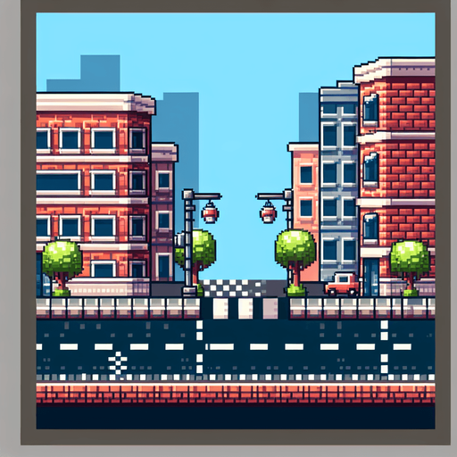 Cartoon. 8-bit. Close view of a stree block from the side. For a sidescroller game to be used as backgrouns. Single Game Texture. In-Game asset. 2d. Blank background. High contrast. No shadows.