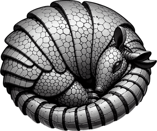 Un armadillo hecho bolita.
Single Game Texture.  In-Game asset.  2d.  Blank background.  High contrast.  No shadows