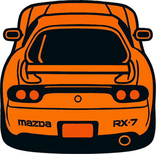 Turuncu mazda rx7 arkasi ama yukaridan
In-Game asset.  2d.  High contrast.  No shadows
