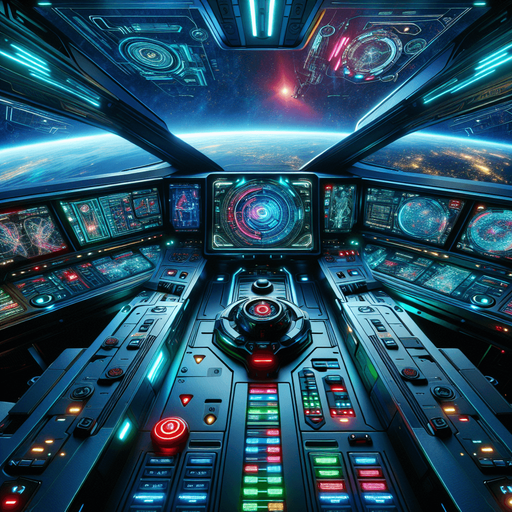 a futuristic space fighter cockpit with lazer fire button.