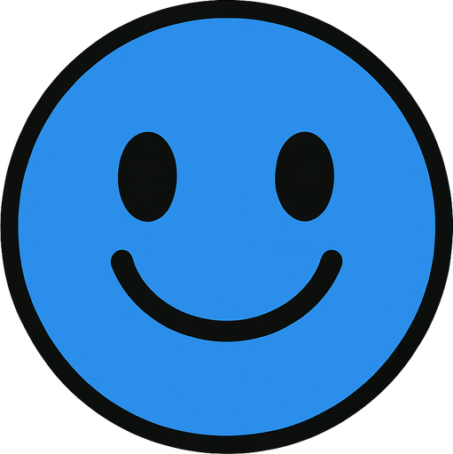 a happy blue circle simple.
In-Game asset.  2d.  High contrast.  No shadows