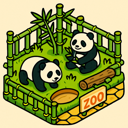 Bamboo zoo enclosure with two panda.
In-Game asset.  2d.  High contrast.  No shadows