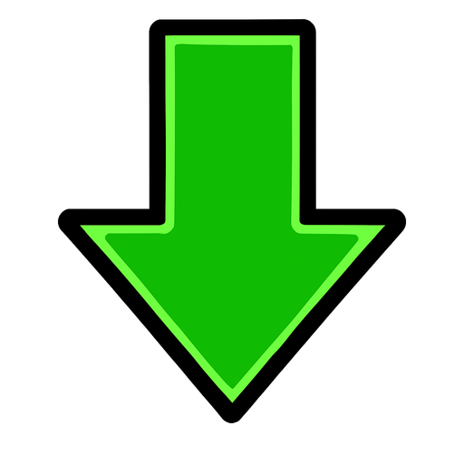 Flecha verde apuntando hacia abajo.
In-Game asset.  2d.  High contrast.  No shadows