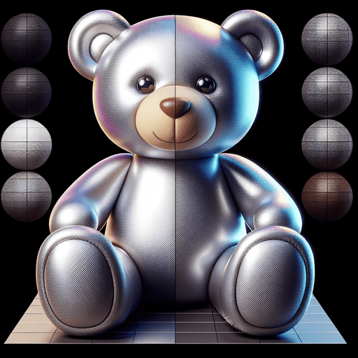 Reimagine the cute teddy bear sitting without background. Plastic style Single Game Texture. In-Game asset. 2d. Blank background. High contrast. No shadows.