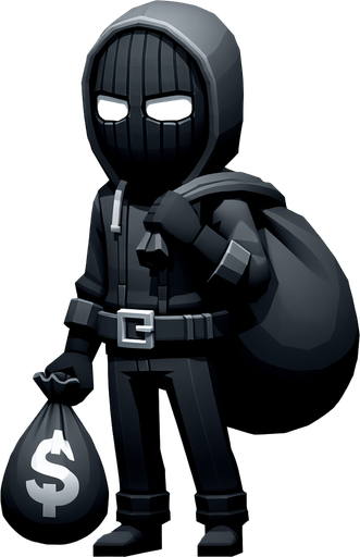 Robber.
Single Game Texture. In-Game asset. 2d. Blank background. High contrast. No shadows.