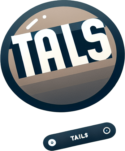 a button saying 'tails'.
In-Game asset. 2d. Blank background. High contrast.