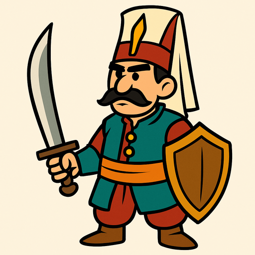 Animasyon çizgi dizi tarzında yeniçeri.
In-Game asset.  2d.  High contrast.  No shadows