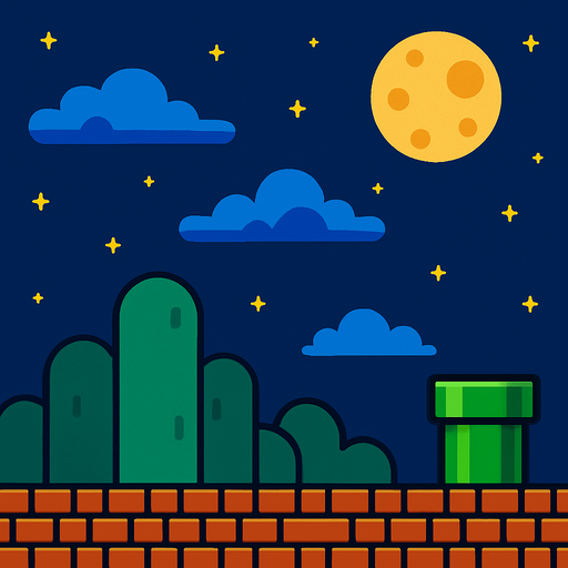 Mario background night.
In-Game asset.  2d.  High contrast.  No shadows