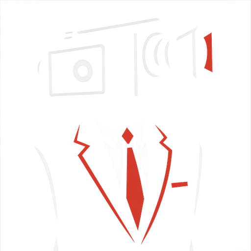 A camera headed person with a suit on.
In-Game asset.  2d.  High contrast.  No shadows