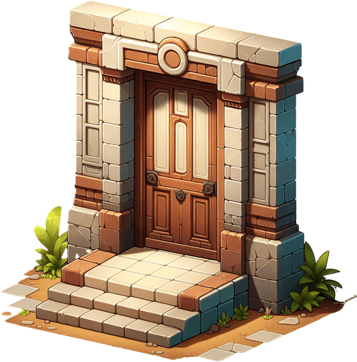 A door.
Single Game Texture.  In-Game asset.  2d.  Blank background.  High contrast.  No shadows