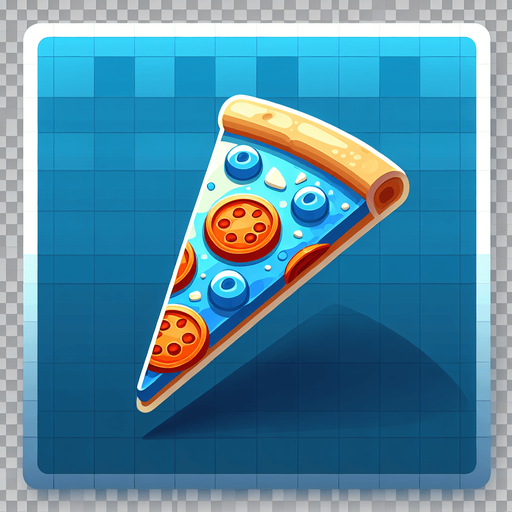 a slice of pizza on a transparent background, predominantly blue. Slice of pizza.
Single Game Texture. In-Game asset. 2d. Blank background. High contrast. No shadows.
