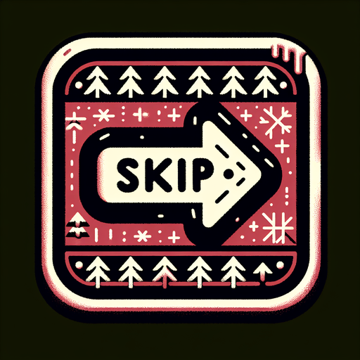 eerie christmas inspired  button as an arrow pointing right that says SKIP in a creepy font  png.
Single Game Texture. In-Game asset. 2d. Blank background. High contrast. No shadows.