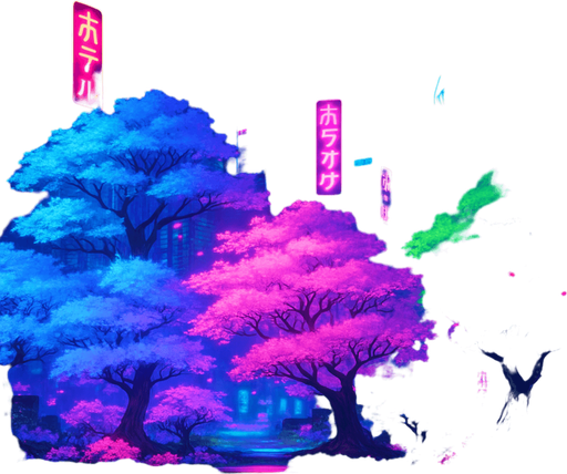 Neon cyberpunk anime city skyline futuristic holograms