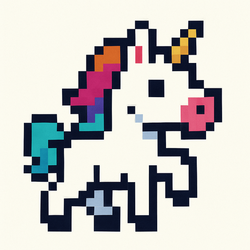 Unicorn pixel.
In-Game asset.  2d.  High contrast.  No shadows