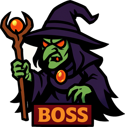 cadı boss.
In-Game asset.  2d.  High contrast.  No shadows