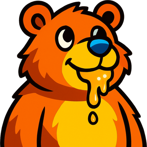 Oso naranja de pelaje con pecho y osico amarillo, al igual que un nariz azul, quiero que tenga un poco de miel en su boca y que mire hacia arriba.
In-Game asset.  2d.  High contrast.  No shadows