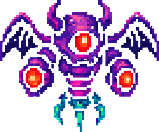 Flying Space enemy.
In-Game asset.  2d.  High contrast.  No shadows. Pixelart style.