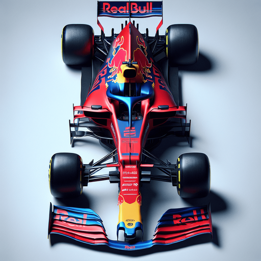 Photorealistic RedBull f1 car top view. 
Replace RedBull text to RealBull text.