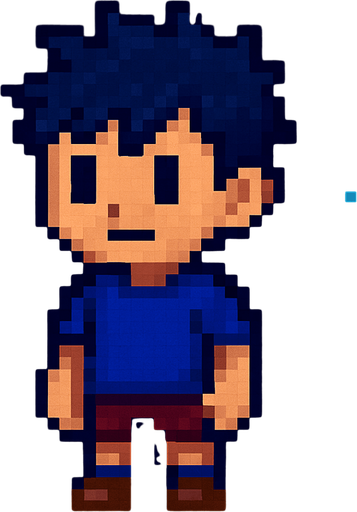 Niño pero de noche pixelart.
In-Game asset.  2d.  High contrast.  No shadows