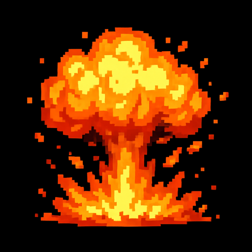 Creame una explosion de fuego pixelar.
In-Game asset.  2d.  High contrast.  No shadows