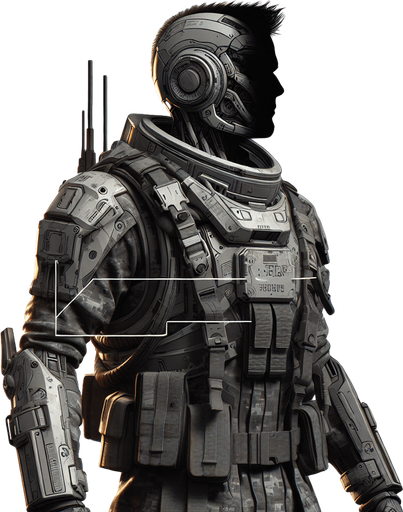 A humans who traveled through time came from World War 3.
Single Game Texture. In-Game asset. 2d. Blank background. High contrast. No shadows.