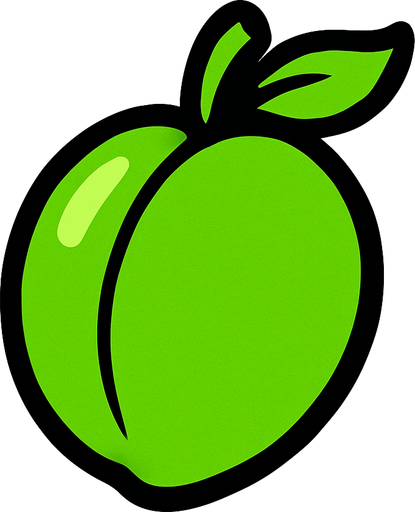 green plum-shaped ball.
In-Game asset.  2d.  High contrast.  No shadows