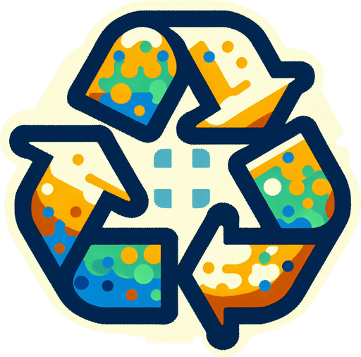 Could also be a stylized recycling symbol combined with an upward arrow or a plus sign..
Single Game Texture.  In-Game asset.  2d.  Blank background.  High contrast.  No shadows